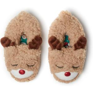 imageDearfoams Toddler ampamp Kids Cute Shark Cow Unicorn Dog Dinosaur and Animal Critter SlippersKids Reindeer