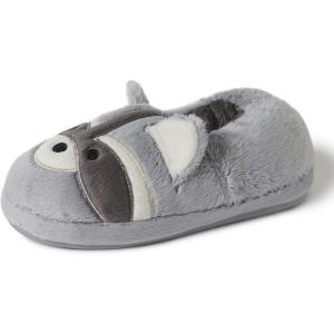 imageDearfoams Toddler ampamp Kids Cute Shark Cow Unicorn Dog Dinosaur and Animal Critter SlippersRaccoon