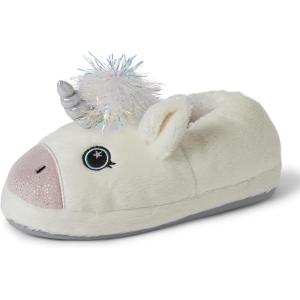 imageDearfoams Toddler ampamp Kids Cute Shark Cow Unicorn Dog Dinosaur and Animal Critter SlippersWhite Unicorn