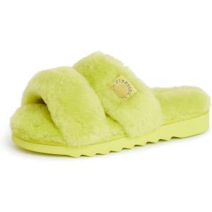 imageDearfoams Womens Fireside Benalla All Over Shearling Double Band Easy OnOff Slide SlipperApple Green