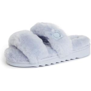 imageDearfoams Womens Fireside Benalla All Over Shearling Double Band Easy OnOff Slide SlipperEventide