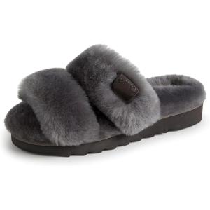 imageDearfoams Womens Fireside Benalla All Over Shearling Double Band Easy OnOff Slide SlipperGrey