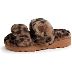 imageDearfoams Womens Fireside Benalla All Over Shearling Double Band Easy OnOff Slide SlipperLeopard