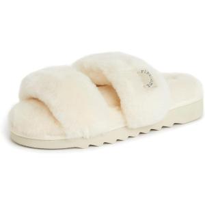 imageDearfoams Womens Fireside Benalla All Over Shearling Double Band Easy OnOff Slide SlipperNatural