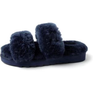imageDearfoams Womens Fireside Benalla All Over Shearling Double Band Easy OnOff Slide SlipperNavy