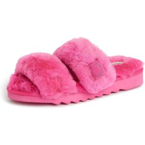 imageDearfoams Womens Fireside Benalla All Over Shearling Double Band Easy OnOff Slide SlipperParadise Pink