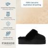 imageDearfoams Womens Fireside Sydney Shearling Fur IndoorOutdoor Scuff Slipper with Wide WidthsBlack Platform