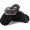 imageDearfoams Womens Fireside Sydney Shearling Fur IndoorOutdoor Scuff Slipper with Wide WidthsBlackGrey Fur