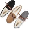 imageDearfoams Womens Fireside Water Resistant Genuine Shearling Victoria Moc with TieAubergine