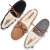 imageDearfoams Womens Fireside Water Resistant Genuine Shearling Victoria Moc with TieGrey