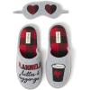 imageDearfoams Womens Novelty Scuff with Eye Mask SlipperGrey Lattes  Leggings