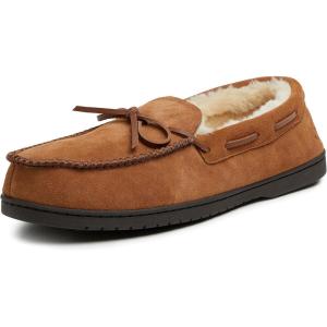 imageDearfoams Mens Hudson Genuine Suede Memory Foam Moccasin Slipper with TieChestnut
