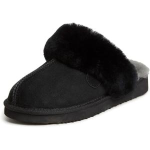 imageDearfoams Womens Fireside Sydney Shearling Fur IndoorOutdoor Scuff Slipper with Wide WidthsBlack
