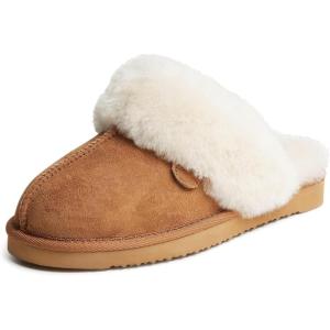 imageDearfoams Womens Fireside Sydney Shearling Fur IndoorOutdoor Scuff Slipper with Wide WidthsChestnut