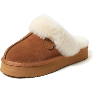 imageDearfoams Womens Fireside Sydney Shearling Fur IndoorOutdoor Scuff Slipper with Wide WidthsChestnut Platform
