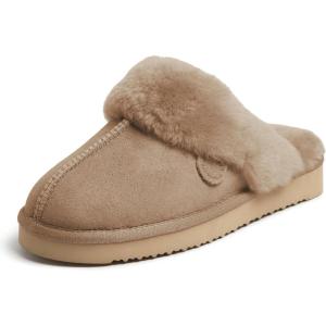imageDearfoams Womens Fireside Sydney Shearling Fur IndoorOutdoor Scuff Slipper with Wide WidthsDriftwood 2