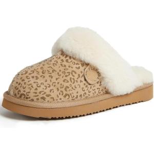imageDearfoams Womens Fireside Sydney Shearling Fur IndoorOutdoor Scuff Slipper with Wide WidthsLeopard