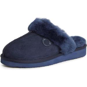imageDearfoams Womens Fireside Sydney Shearling Fur IndoorOutdoor Scuff Slipper with Wide WidthsNavy