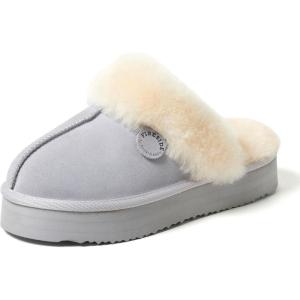 imageDearfoams Womens Fireside Sydney Shearling Fur IndoorOutdoor Scuff Slipper with Wide WidthsSleet Platform