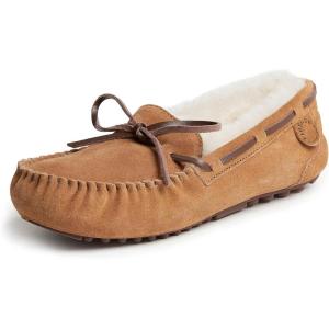 imageDearfoams Womens Fireside Water Resistant Genuine Shearling Victoria Moc with TieChestnut
