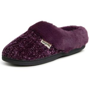 imageDearfoams Womens Fuzzy Memory Foam Cable Knit Claire Clog House Slipper with Wide WidthsAubergine
