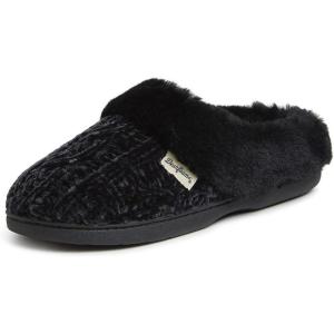 imageDearfoams Womens Fuzzy Memory Foam Cable Knit Claire Clog House Slipper with Wide WidthsBlack