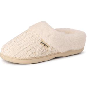 imageDearfoams Womens Fuzzy Memory Foam Cable Knit Claire Clog House Slipper with Wide WidthsMuslin