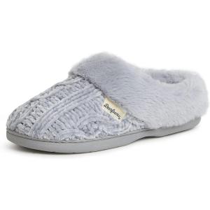 imageDearfoams Womens Fuzzy Memory Foam Cable Knit Claire Clog House Slipper with Wide WidthsSleet