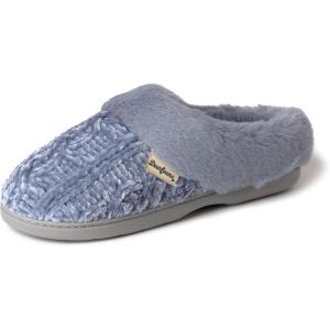 imageDearfoams Womens Fuzzy Memory Foam Cable Knit Claire Clog House Slipper with Wide WidthsStonewash