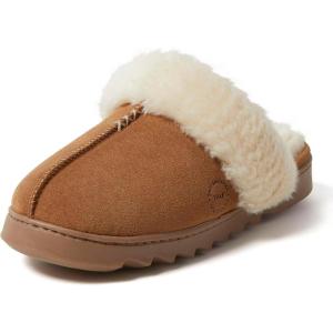 imageDearfoams Womens Fuzzy Memory Foam Suede Helena Scuff SlipperChestnut
