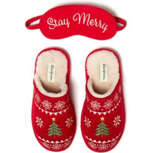imageDearfoams Womens Novelty Scuff with Eye Mask SlipperRed