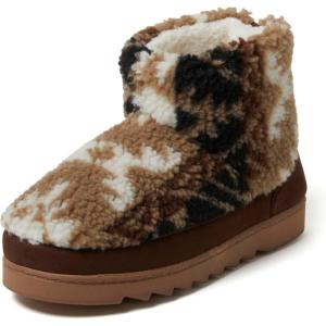 imageDearfoams Womens Outdoor Whitney Teddy Ankle Boot SlipperBrown Print