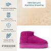 imageFireside by Dearfoams Womens Riverland Shearling Fur Lined Mini Ankle Boot with Platform SlipperMystic Purple