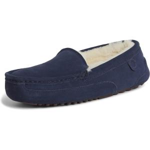imageFireside by Dearfoams Mens Melbourne Shearling IndoorOutdoor Moccasin Slipper with Wide WidthsNavy