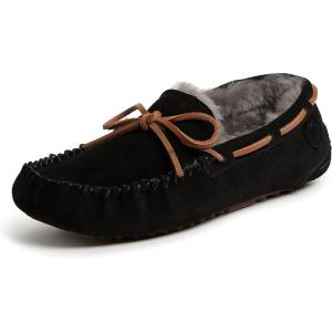 imageFireside by Dearfoams Mens Victor Shearling Moccasin with Tie SlipperBlack