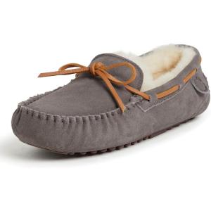 imageFireside by Dearfoams Mens Victor Shearling Moccasin with Tie SlipperGrey