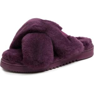 imageFireside by Dearfoams Womens Newcastle Crossband All Over Shearling Easy onOff Slide SlipperAubergine Solid