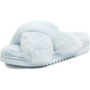 imageFireside by Dearfoams Womens Newcastle Crossband All Over Shearling Easy onOff Slide SlipperBluewash