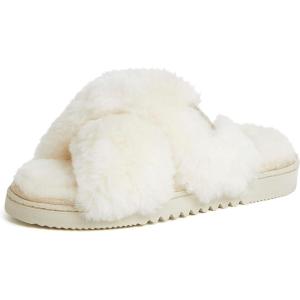 imageFireside by Dearfoams Womens Newcastle Crossband All Over Shearling Easy onOff Slide SlipperCream