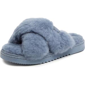 imageFireside by Dearfoams Womens Newcastle Crossband All Over Shearling Easy onOff Slide SlipperFlintstone