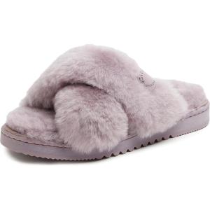 imageFireside by Dearfoams Womens Newcastle Crossband All Over Shearling Easy onOff Slide SlipperFrosted Plum