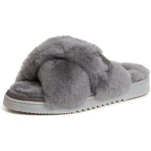 imageFireside by Dearfoams Womens Newcastle Crossband All Over Shearling Easy onOff Slide SlipperGrey Solid