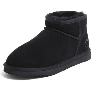 imageFireside by Dearfoams Womens Riverland Shearling Fur Lined Mini Ankle Boot with Platform SlipperBlack
