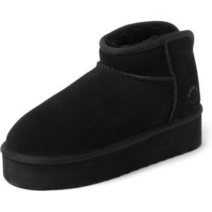 imageFireside by Dearfoams Womens Riverland Shearling Fur Lined Mini Ankle Boot with Platform SlipperBlack Platform