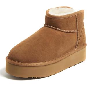 imageFireside by Dearfoams Womens Riverland Shearling Fur Lined Mini Ankle Boot with Platform SlipperChestnut Platform
