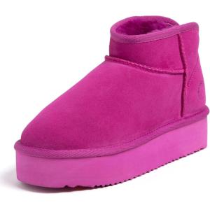 imageFireside by Dearfoams Womens Riverland Shearling Fur Lined Mini Ankle Boot with Platform SlipperMystic Purple