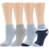 imageDearfoams Ladies 4 Pair Pack Terry Ultimate Comfort Modern Multicolor Easy Care Anklet with Grippers Lounge Slipper SocksLight Blue