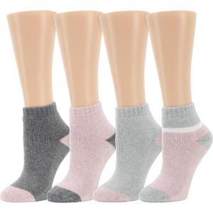 imageDearfoams Ladies 4 Pair Pack Terry Ultimate Comfort Modern Multicolor Easy Care Anklet with Grippers Lounge Slipper SocksLight Grey