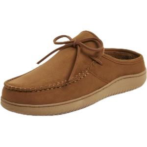 imageDearfoams Mens Fowler Moc Toe Clog with Tie Indoor Outdoor Supportive House Shoe SlipperChestnut