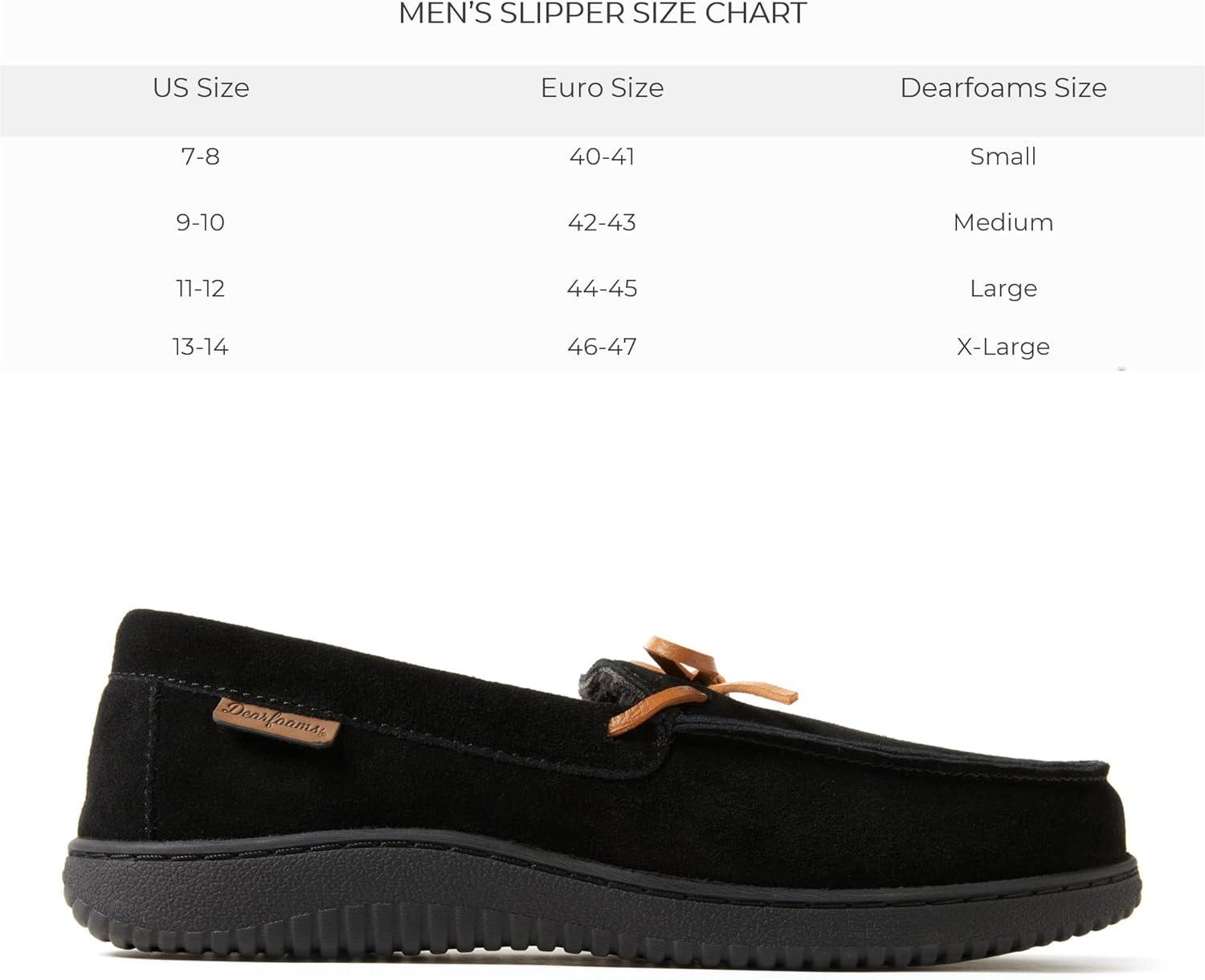 imageDearfoams Mens Woodstock Energy Return Comfort IndoorOutdoor Memory Foam Moccasin with Tie SlipperBlack Suede
